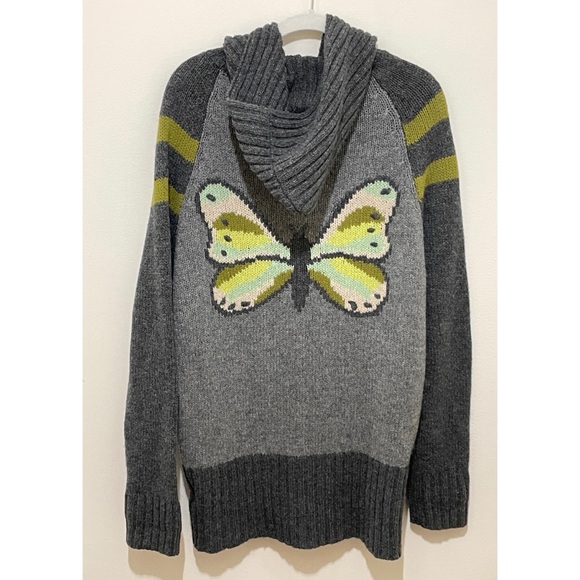 RARE Free People Wool Hooded Zip-up Cardigan Sweater Jacket Butterfly Size L - Picture 5 of 11